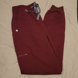 Figs Burgundy High Waisted Zamora Joggers with Original Scrunch Waistband